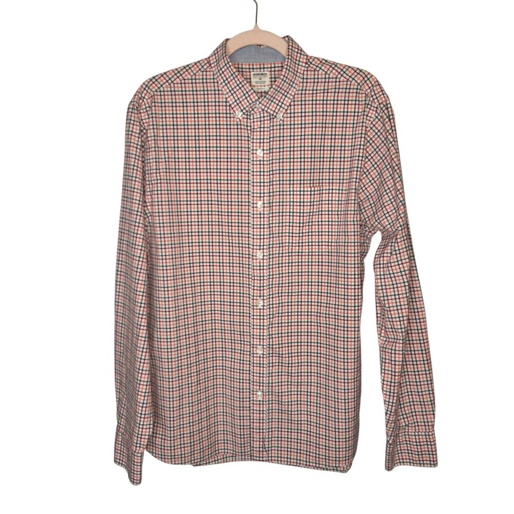 Bonobos Mens Medium Standard Fit Plaid Long Sleeve Button Down Cotton Shirt